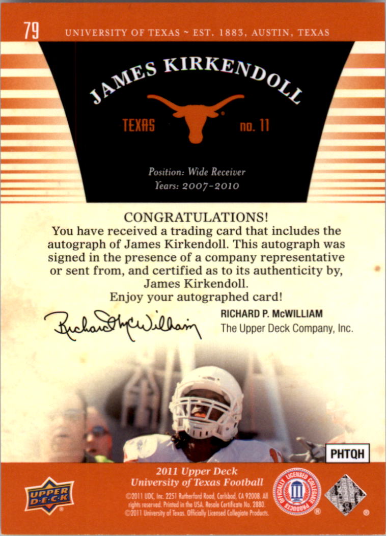 2011 Upper Deck Texas Autographs #79 James Kirkendoll back image