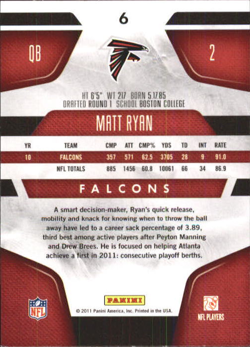 2011 Certified #6 Matt Ryan back image