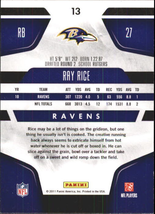 2011 Certified #13 Ray Rice back image