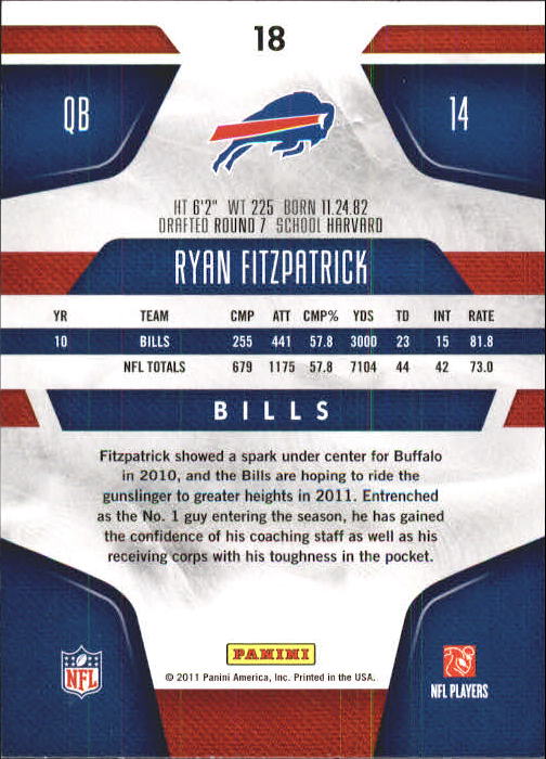 2011 Certified #18 Ryan Fitzpatrick back image