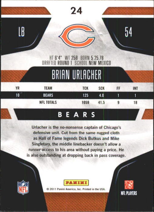 2011 Certified #24 Brian Urlacher back image