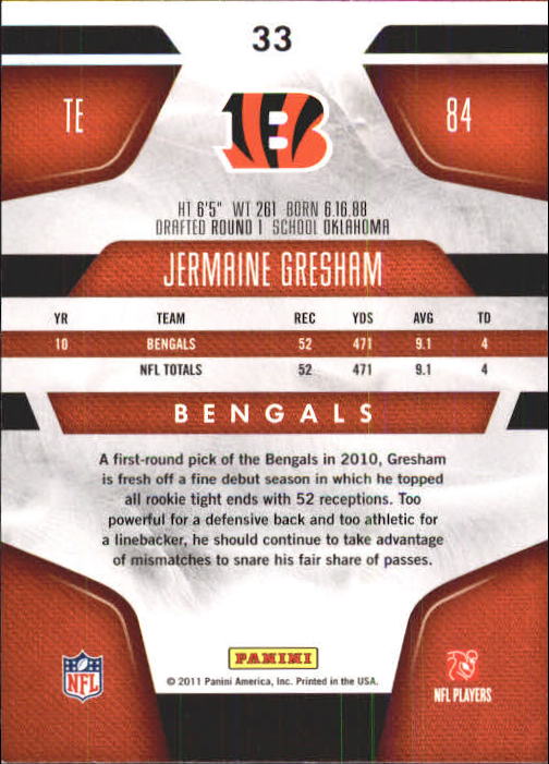 2011 Certified #33 Jermaine Gresham back image