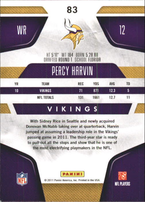 2011 Certified #83 Percy Harvin back image