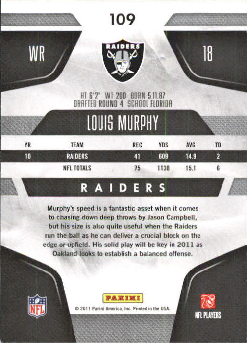 2011 Certified #109 Louis Murphy back image
