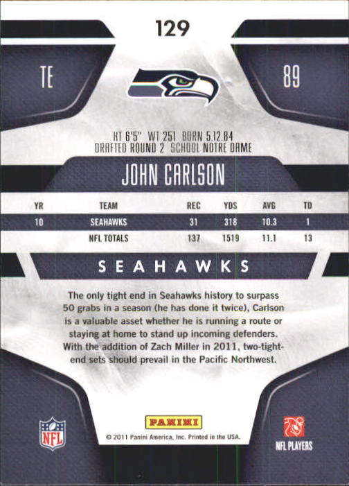 2011 Certified #129 John Carlson back image