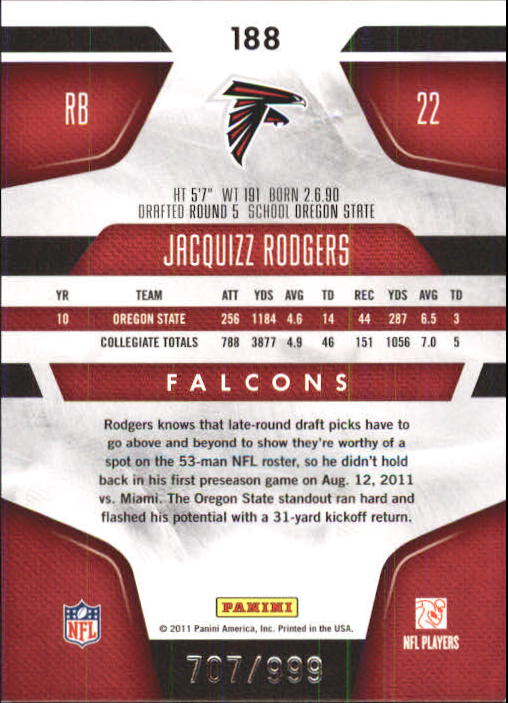 2011 Certified #188 Jacquizz Rodgers RC back image