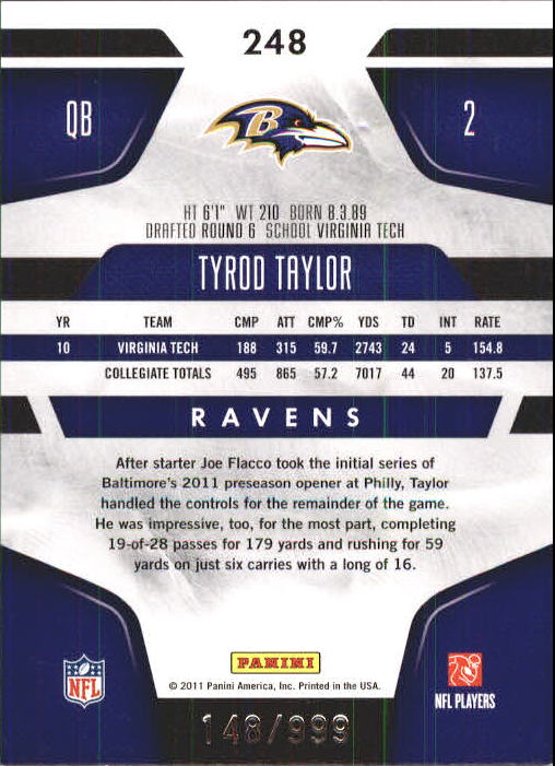 2011 Certified #248 Tyrod Taylor RC back image