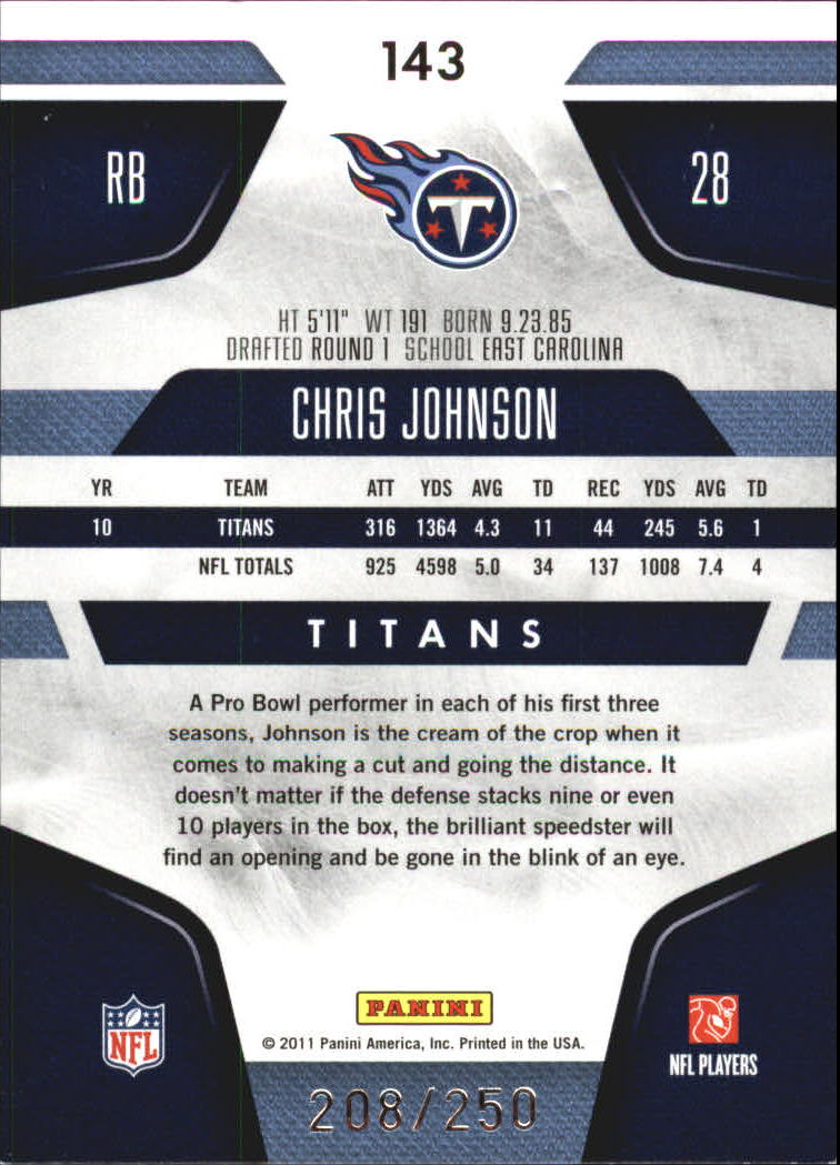 2011 Certified Mirror Red #143 Chris Johnson back image