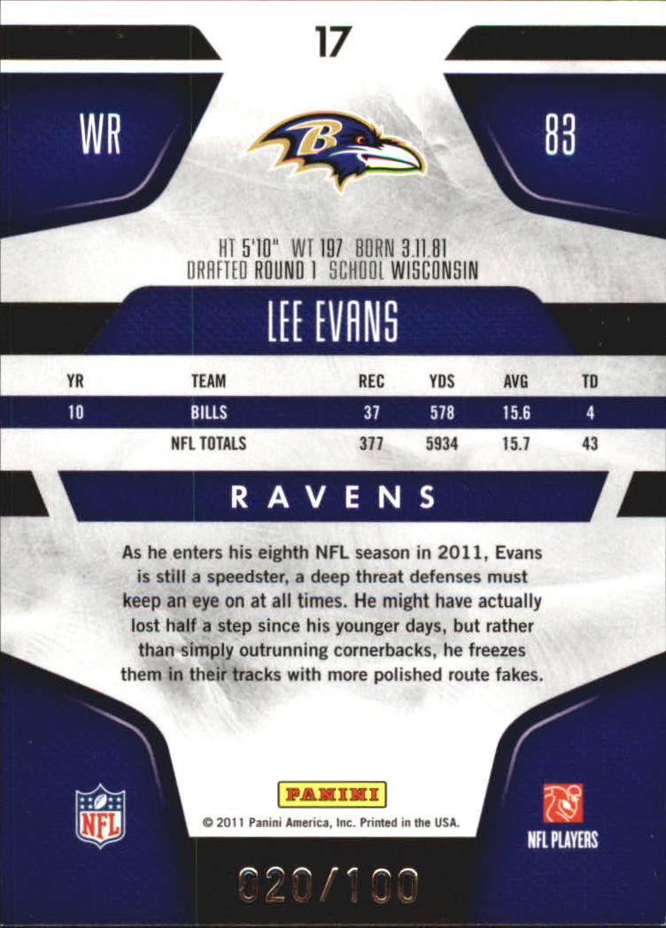 2011 Certified Mirror Blue #17 Lee Evans back image