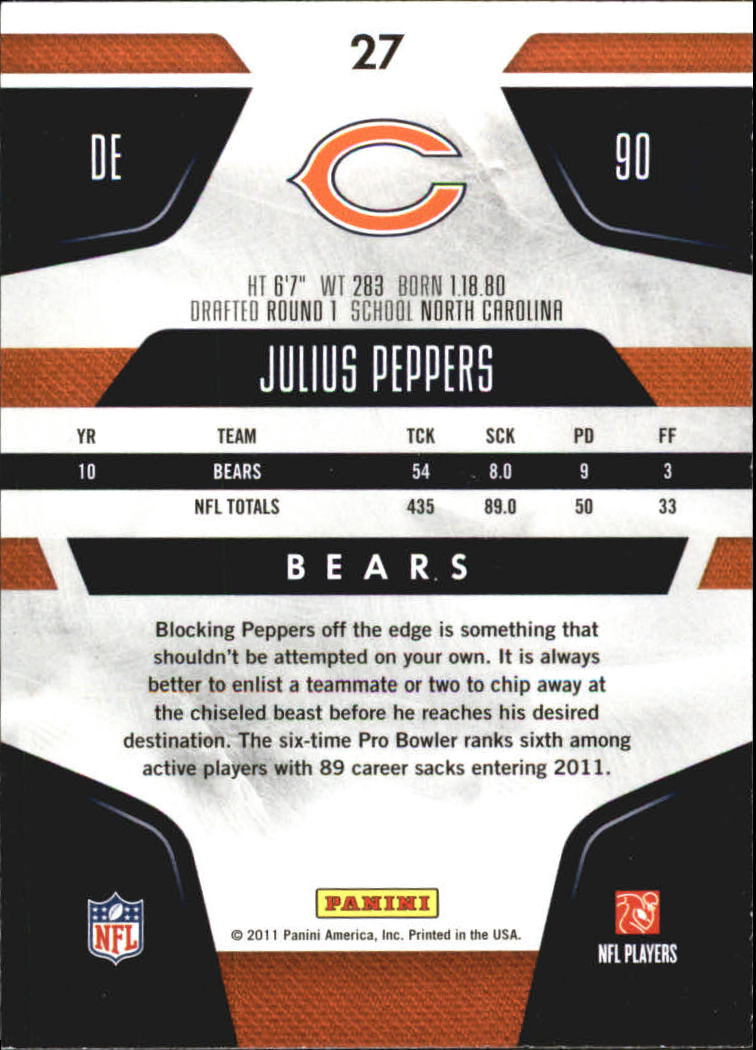 2011 Certified Platinum Red #27 Julius Peppers back image