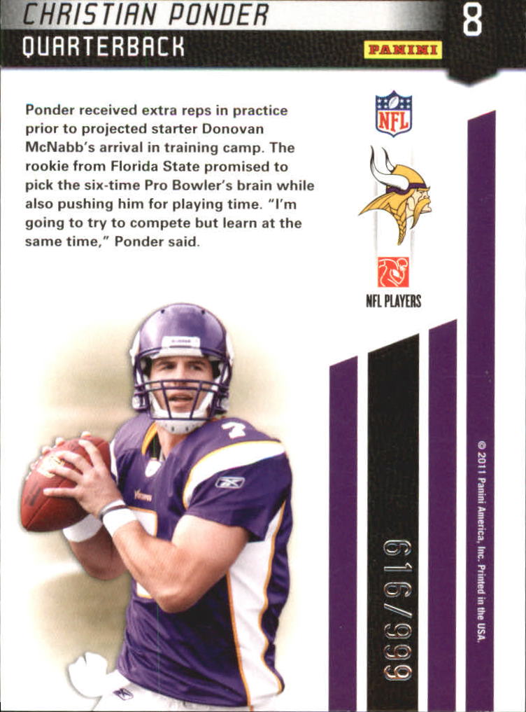 2011 Certified Certified Potential #8 Christian Ponder back image