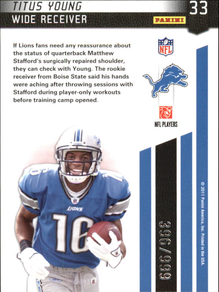 2011 Certified Certified Potential #33 Titus Young back image