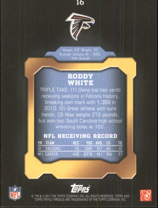 2011 Topps Triple Threads #16 Roddy White back image
