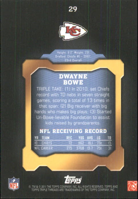 2011 Topps Triple Threads #29 Dwayne Bowe back image
