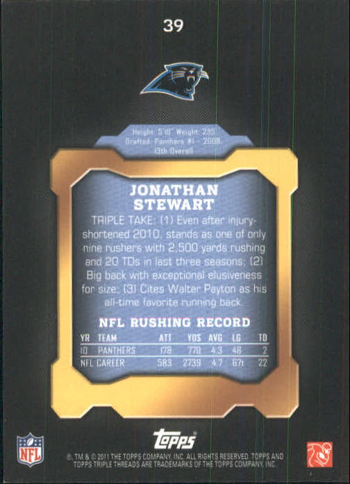 2011 Topps Triple Threads #39 Jonathan Stewart back image