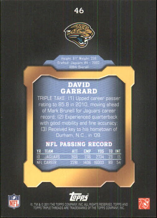 2011 Topps Triple Threads #46 David Garrard back image