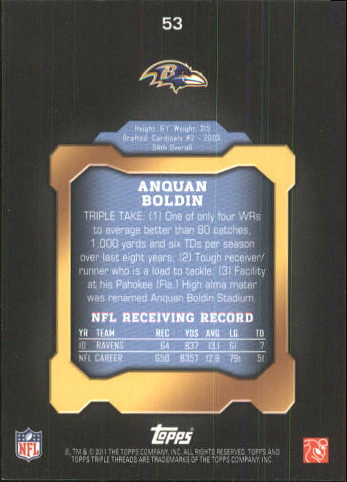 2011 Topps Triple Threads #53 Anquan Boldin back image
