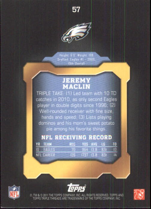 2011 Topps Triple Threads #57 Jeremy Maclin back image