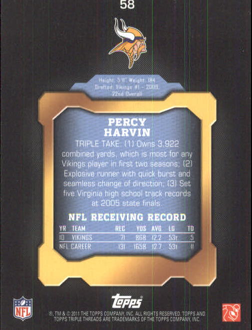 2011 Topps Triple Threads #58 Percy Harvin back image