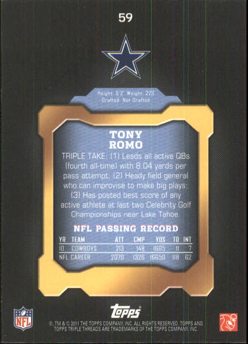 2011 Topps Triple Threads #59 Tony Romo back image