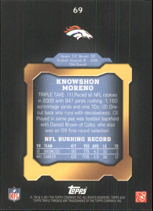 2011 Topps Triple Threads #69 Knowshon Moreno back image