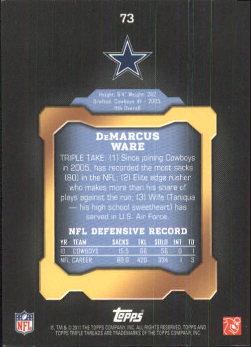 2011 Topps Triple Threads #73 DeMarcus Ware back image