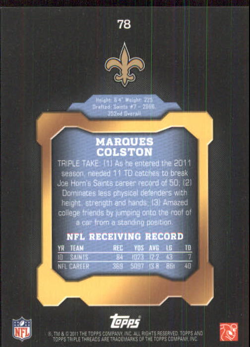 2011 Topps Triple Threads #78 Marques Colston back image