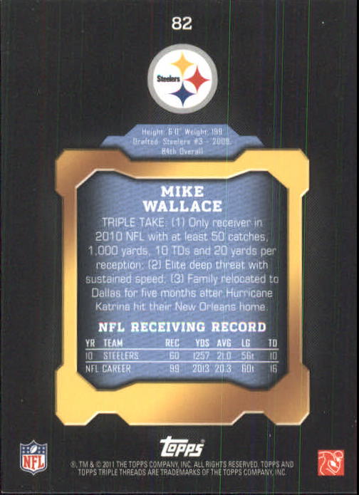 2011 Topps Triple Threads #82 Mike Wallace back image