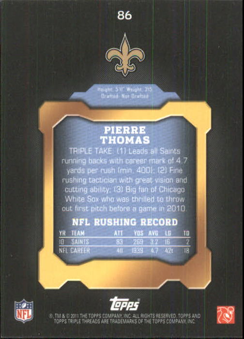 2011 Topps Triple Threads #86 Pierre Thomas back image