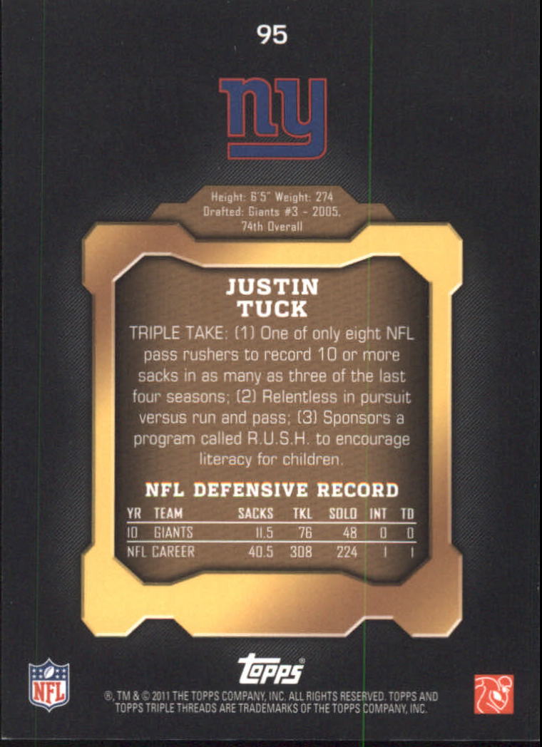 2011 Topps Triple Threads Sepia #95 Justin Tuck back image