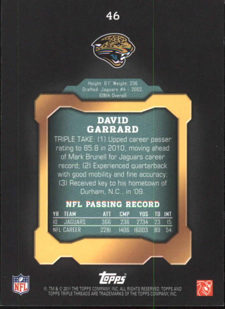 2011 Topps Triple Threads Emerald #46 David Garrard back image
