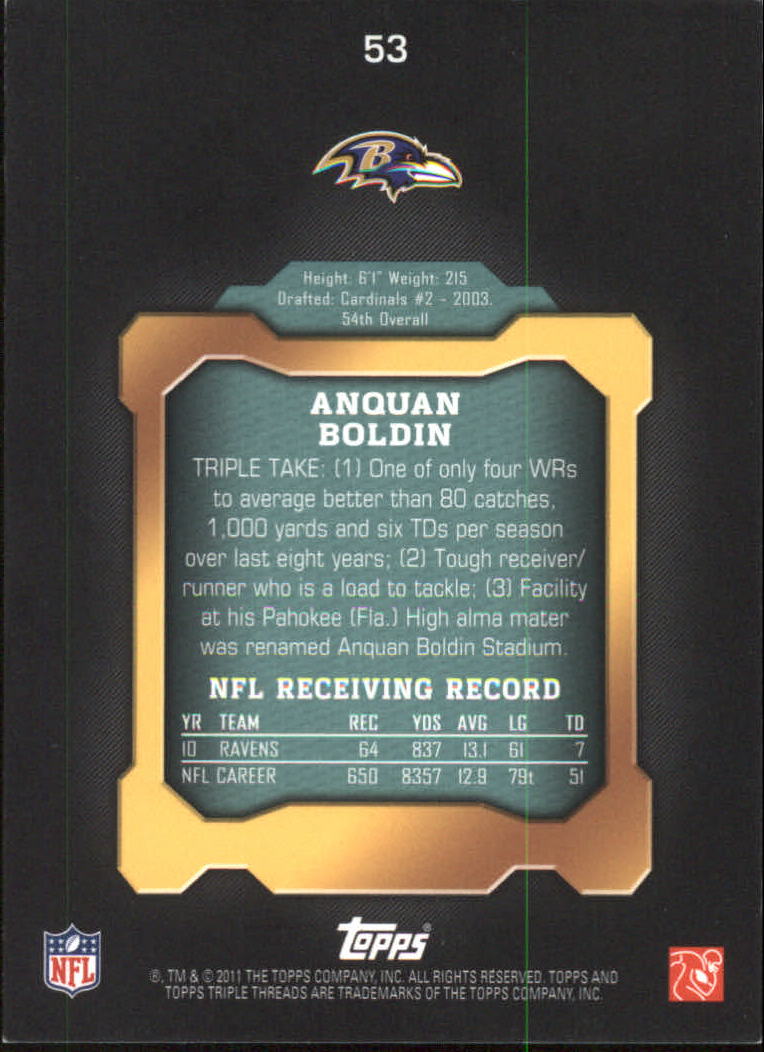 2011 Topps Triple Threads Emerald #53 Anquan Boldin back image