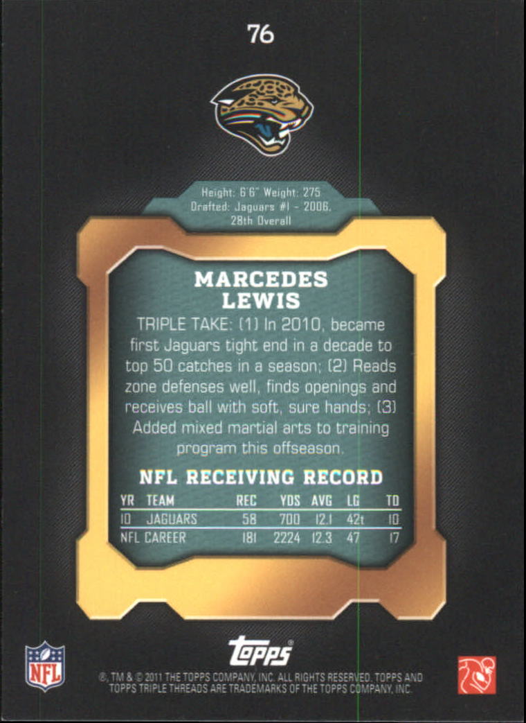 2011 Topps Triple Threads Emerald #76 Marcedes Lewis back image