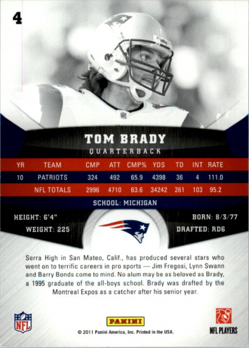 2011 Panini Gridiron Gear #4 Tom Brady back image