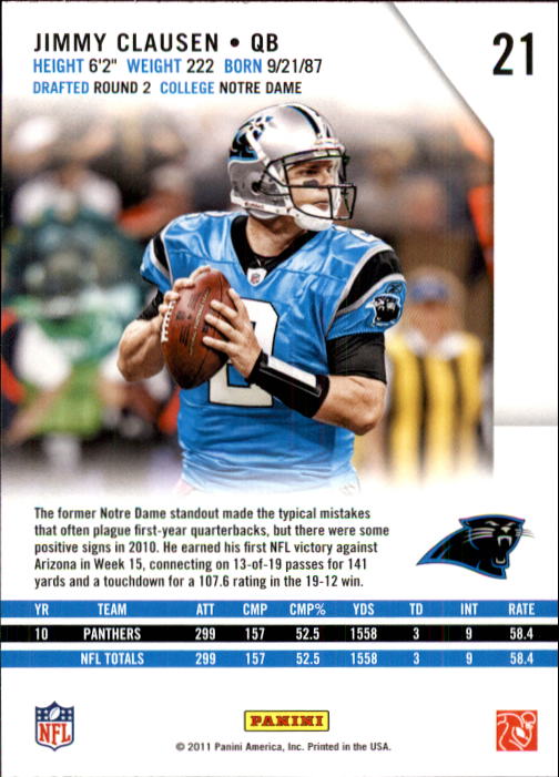 2011 Rookies and Stars Longevity #21 Jimmy Clausen back image