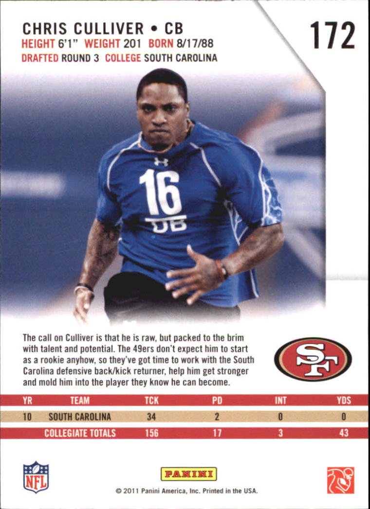2011 Rookies and Stars Longevity #172 Chris Culliver RC back image