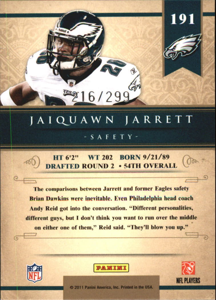 2011 Panini Gold Standard #191 Jaiquawn Jarrett RC back image