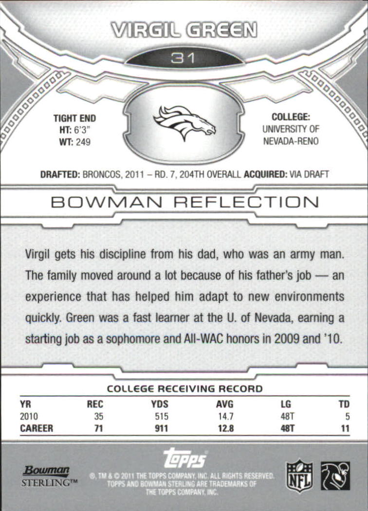 2011 Bowman Sterling Refractors #31 Virgil Green back image