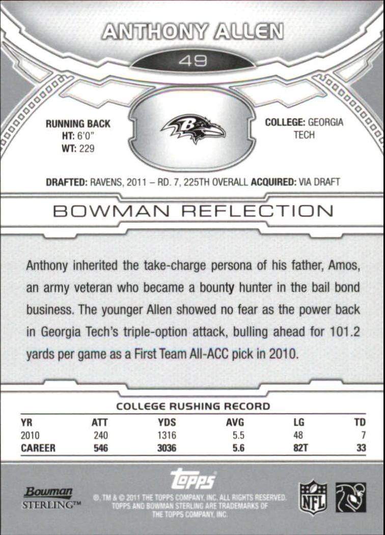 2011 Bowman Sterling Refractors #49 Anthony Allen back image
