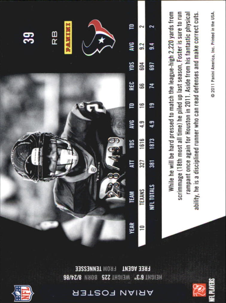 2011 Limited #39 Arian Foster back image