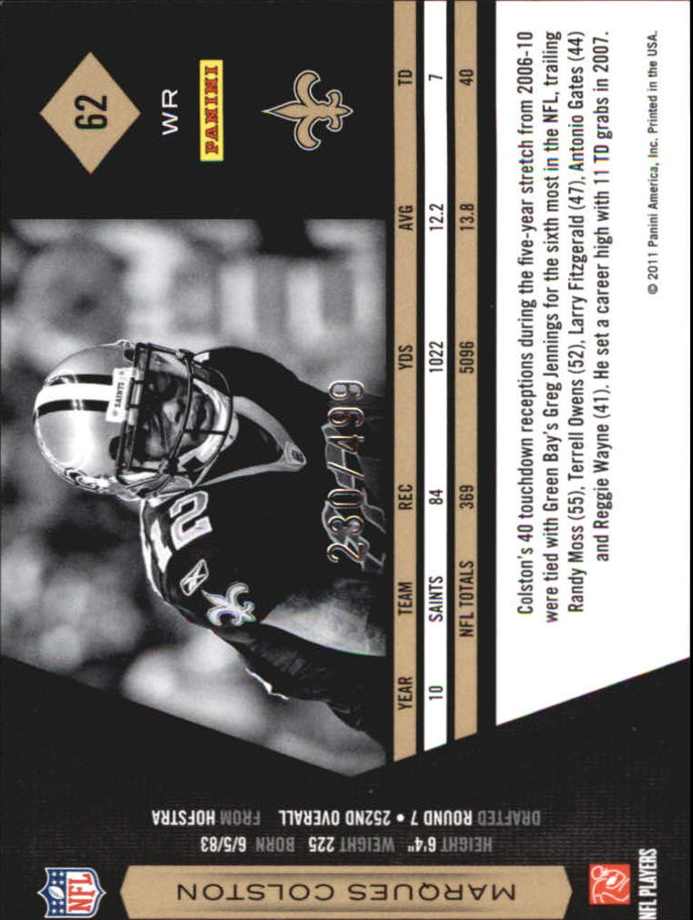 2011 Limited #62 Marques Colston back image