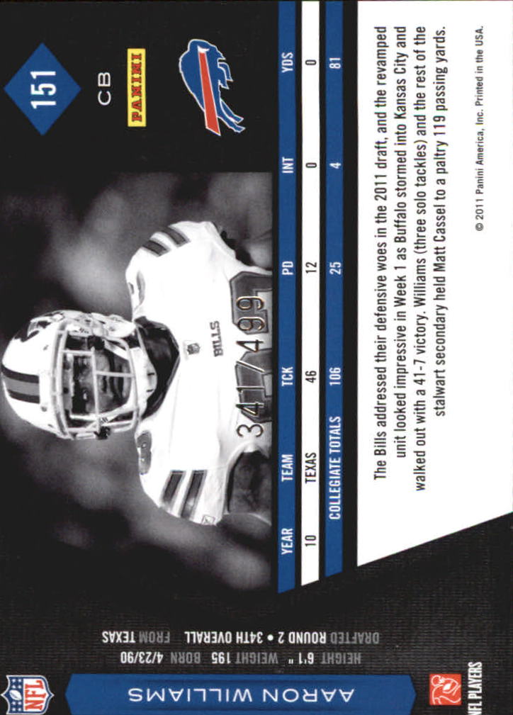 2011 Limited #151 Aaron Williams RC back image