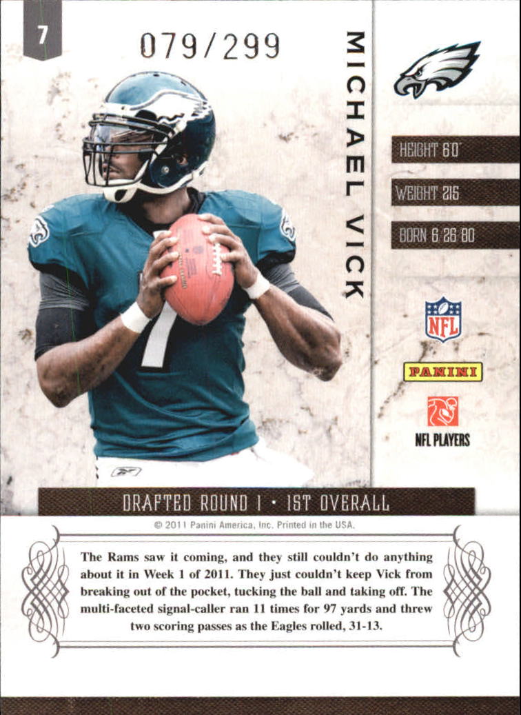 2011 Panini Plates and Patches #7 Michael Vick back image