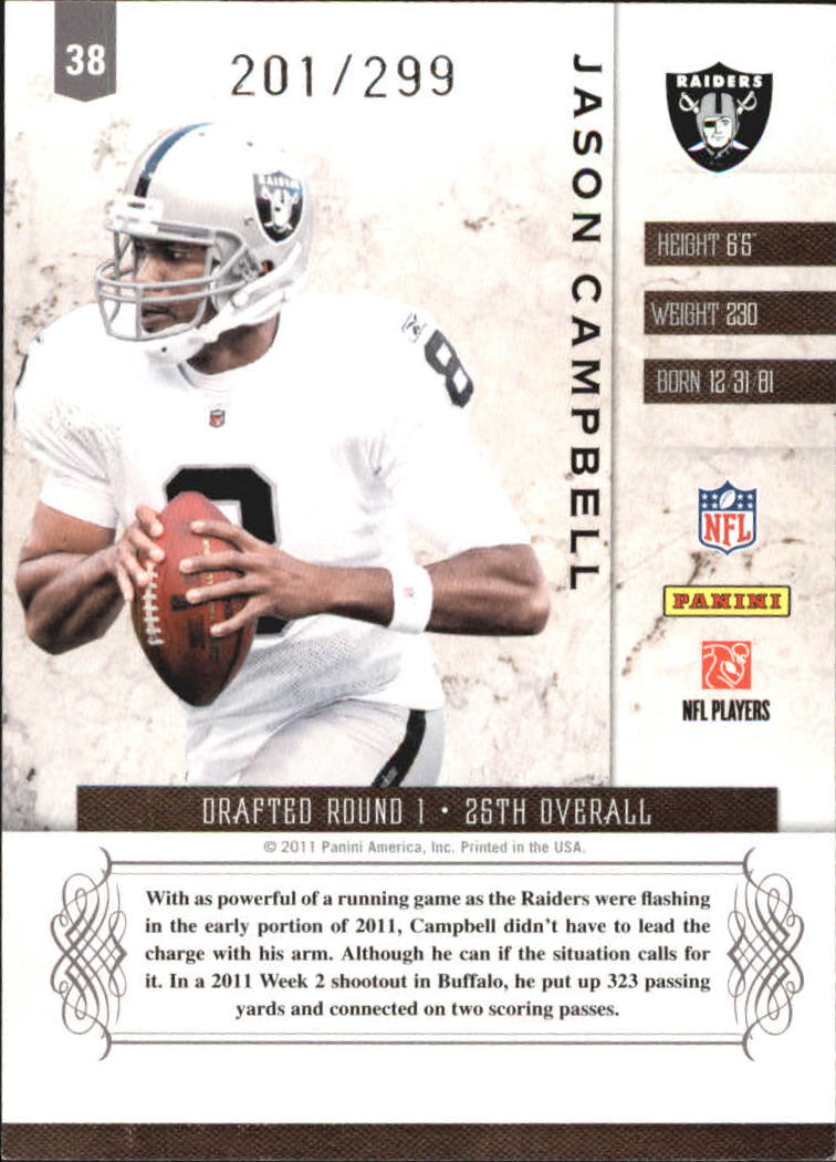 2011 Panini Plates and Patches #38 Jason Campbell back image