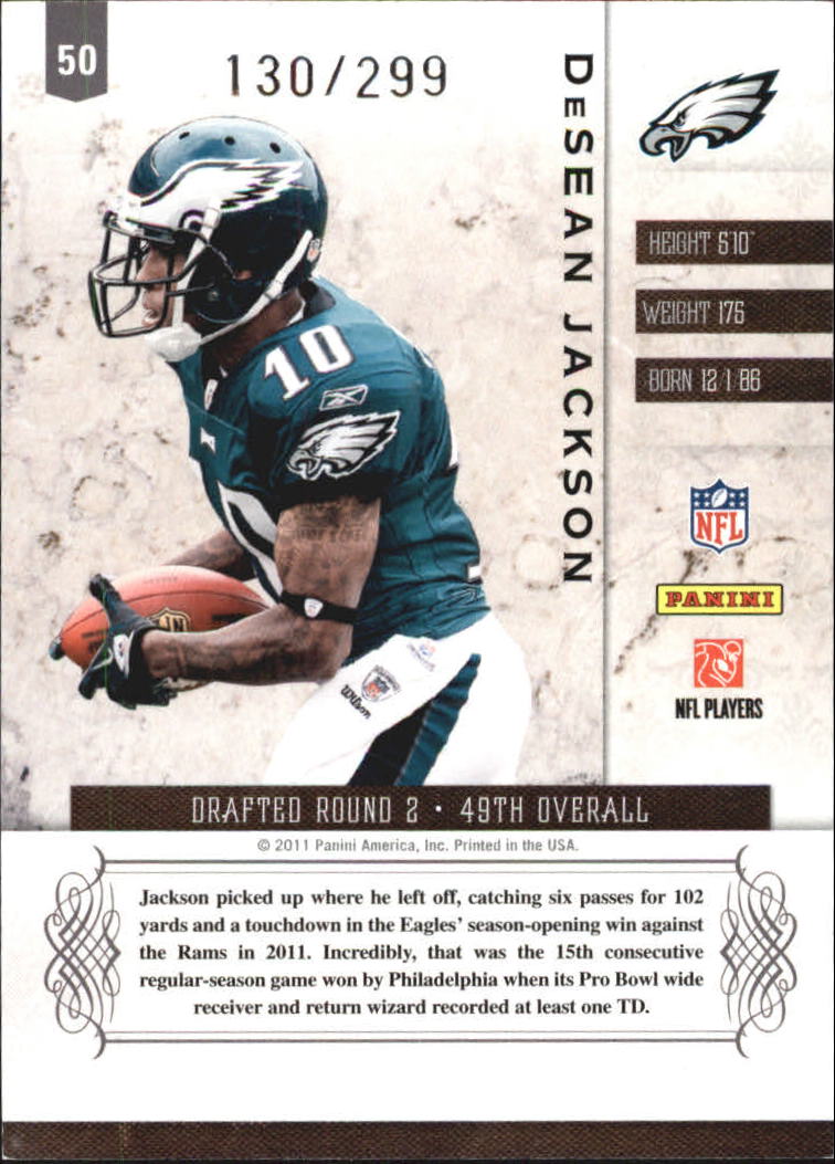 2011 Panini Plates and Patches #50 DeSean Jackson back image