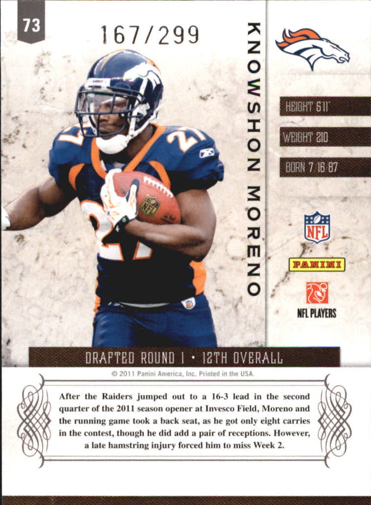 2011 Panini Plates and Patches #73 Knowshon Moreno back image