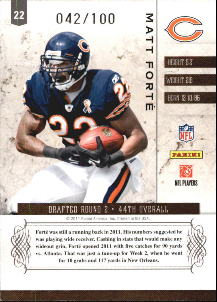 2011 Panini Plates and Patches Silver #22 Matt Forte back image