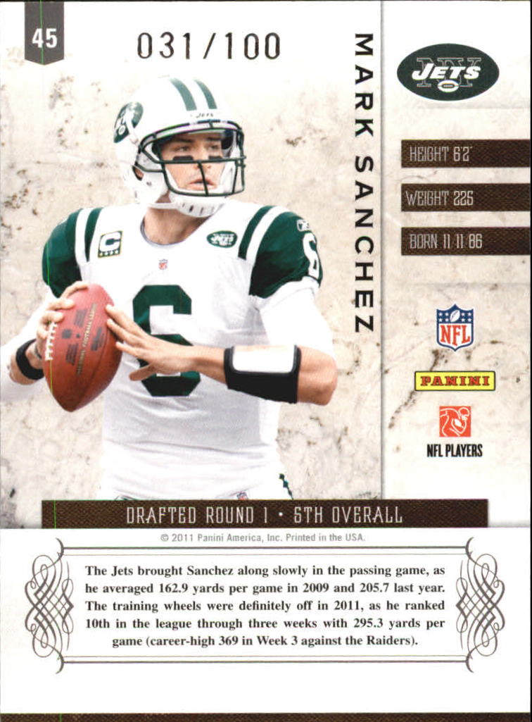 2011 Panini Plates and Patches Silver #45 Mark Sanchez back image