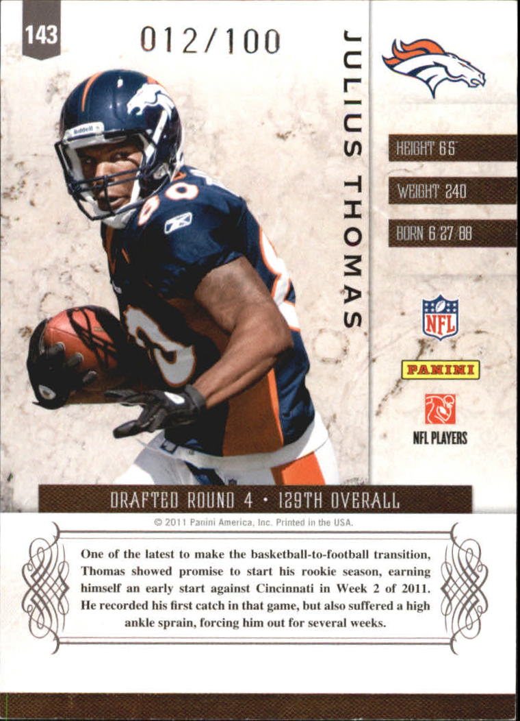 2011 Panini Plates and Patches Silver #143 Julius Thomas back image
