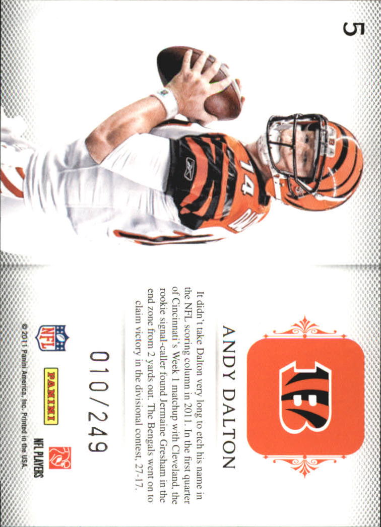 2011 Panini Plates and Patches Rookie Blitz #5 Andy Dalton back image